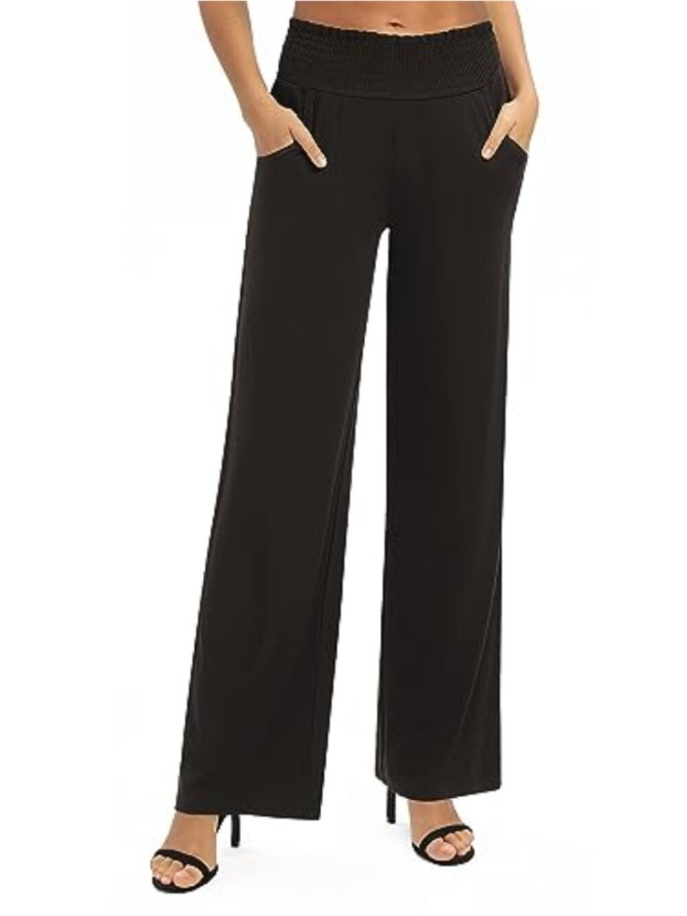 Wide Leg High Waist Palazzo Lounge Pants Stretch Pull On Casual